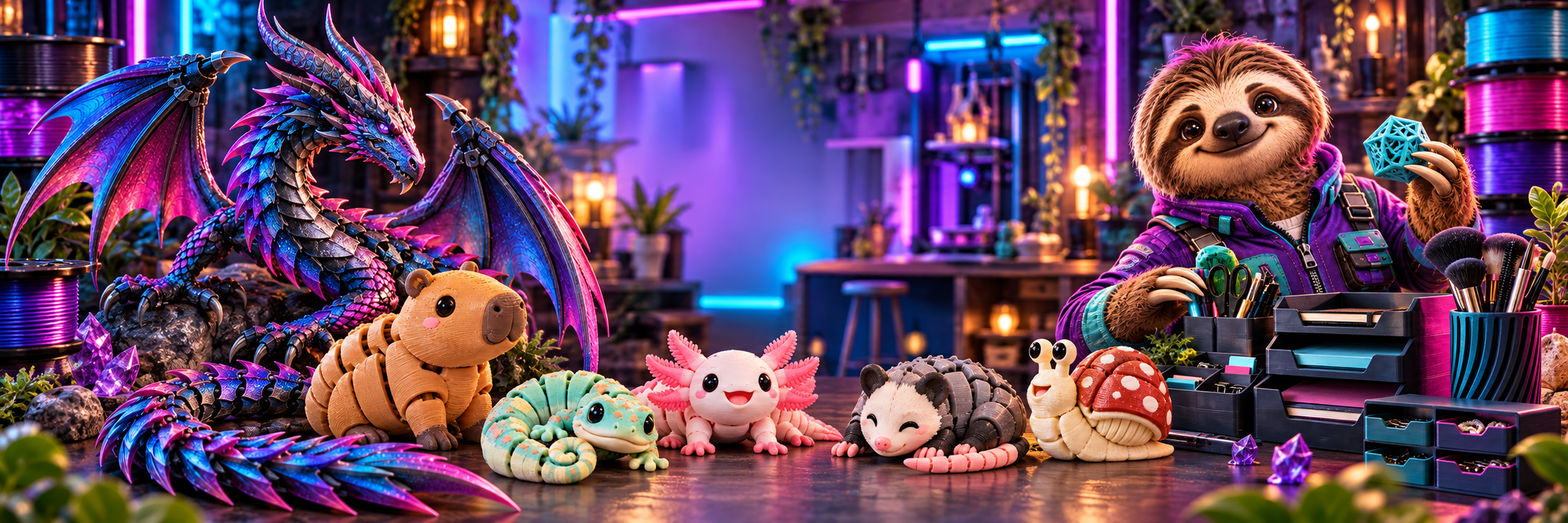 A colorful selection of STEWZ3DTAVERN 3D prints