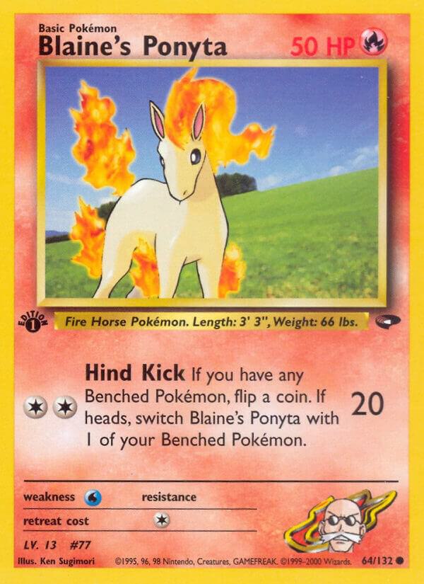 Blaine's Ponyta Pokémon card from Gym Challenge, card number 064/132