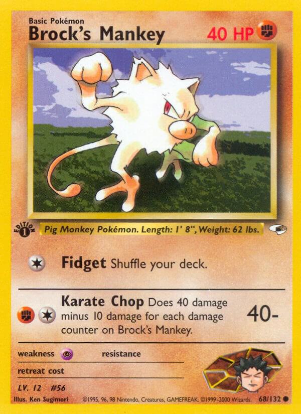 Brock's Mankey (68) Pokémon card from Gym Heroes, card number 068/132