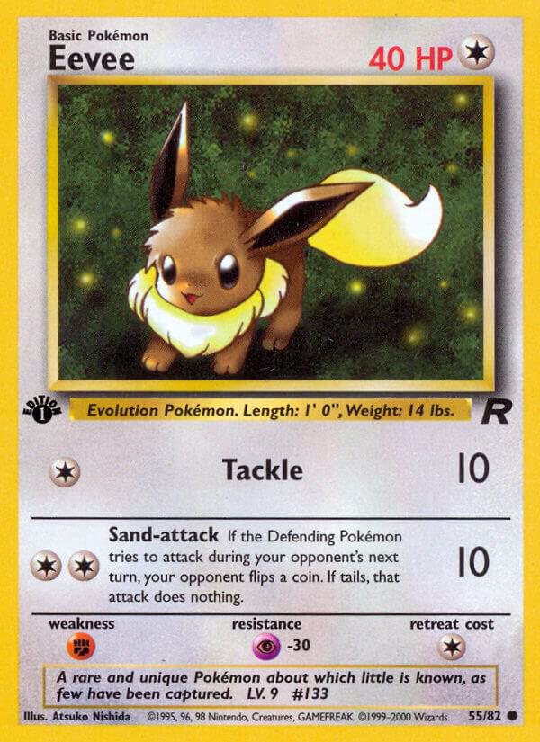 Eevee Pokémon card from Team Rocket, card number 55/82