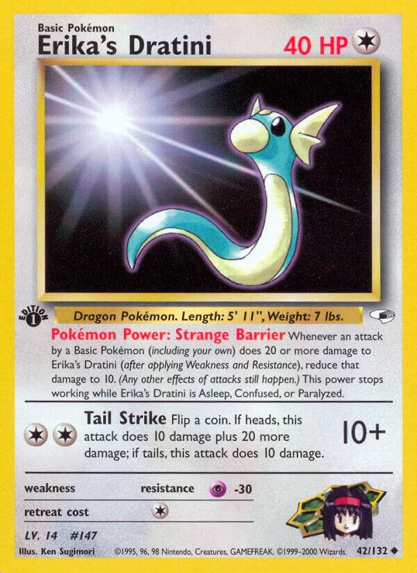 Erika's Dratini Pokémon card from Gym Heroes, card number 042/132