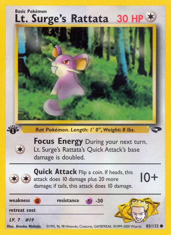 Lt. Surge's Rattata Pokémon card from Gym Challenge, card number 085/132