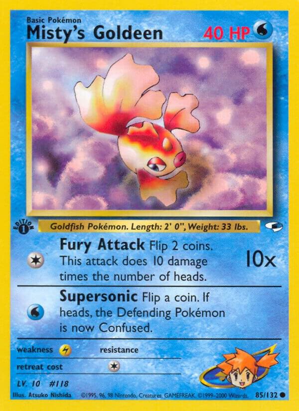 Misty's Goldeen (85) Pokémon card from Gym Heroes, card number 085/132