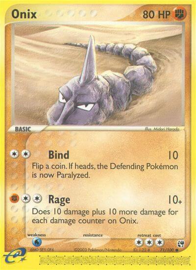 Onix Pokémon card from EX Sandstorm, card number 71/100