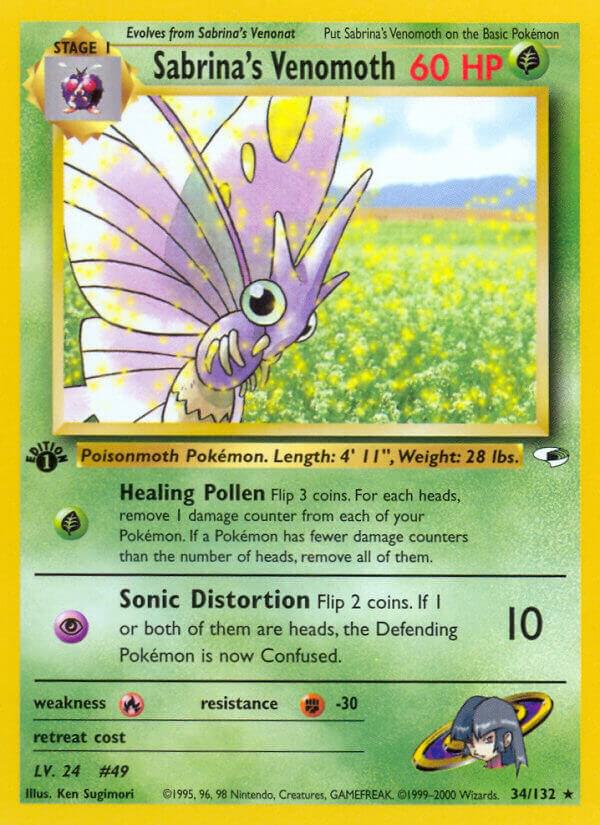 Sabrina's Venomoth Pokémon card from Gym Heroes, card number 034/132