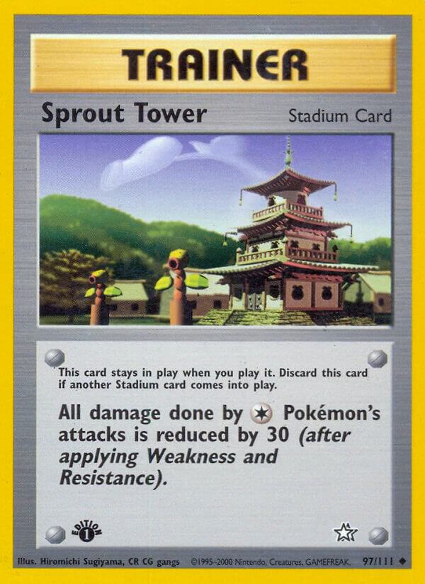 Sprout Tower Pokémon card from Neo Genesis, card number 097/111
