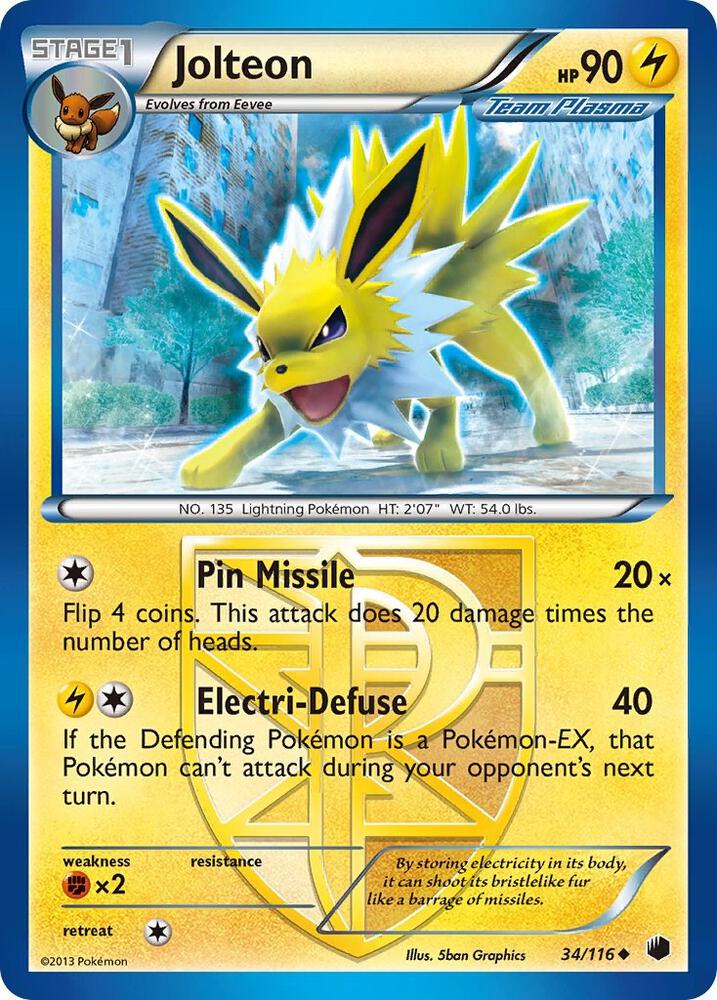 Jolteon (Team Plasma) Pokémon card from Plasma Freeze, card number 34/116