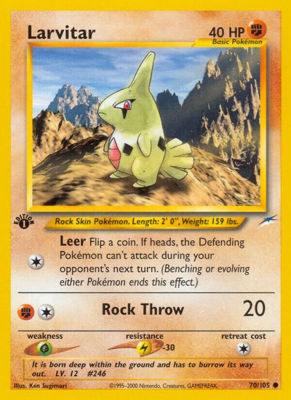 Larvitar Pokémon card from Neo Destiny, card number 070/105