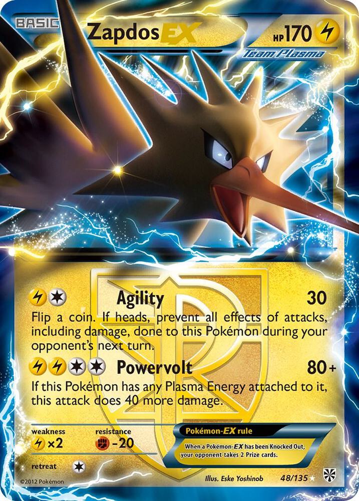 Zapdos EX (Team Plasma) Pokémon card from Plasma Storm, card number 48/135