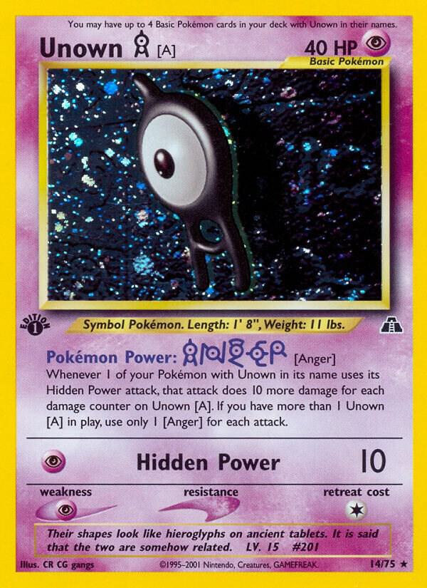 Unown [A] (14) Pokémon card from Neo Discovery, card number 14/75