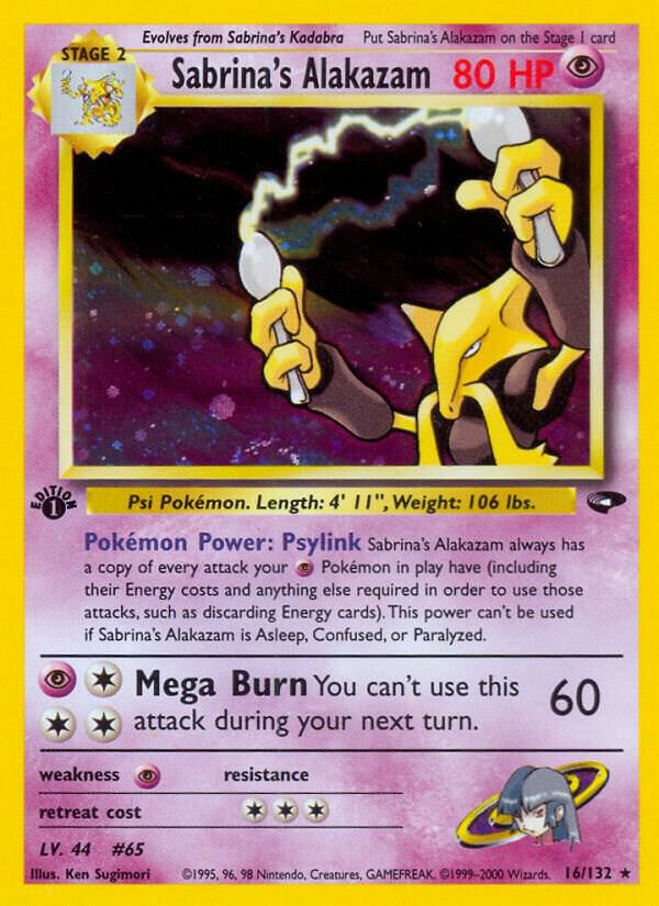 Sabrina's Alakazam Pokémon card from Gym Challenge, card number 016/132