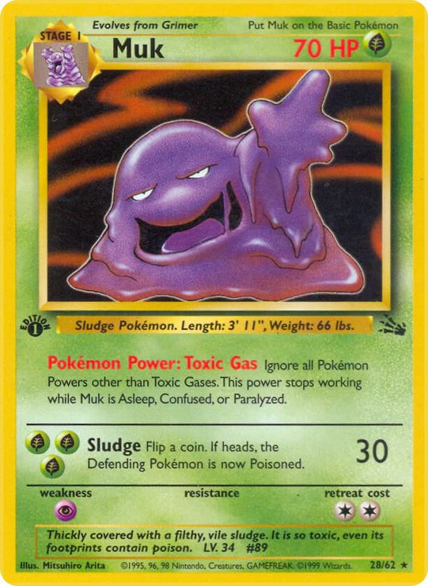 Muk (28) Pokémon card from Fossil, card number 28/62