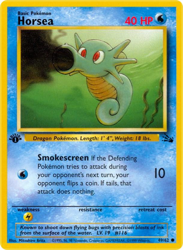 Horsea Pokémon card from Fossil, card number 49/62