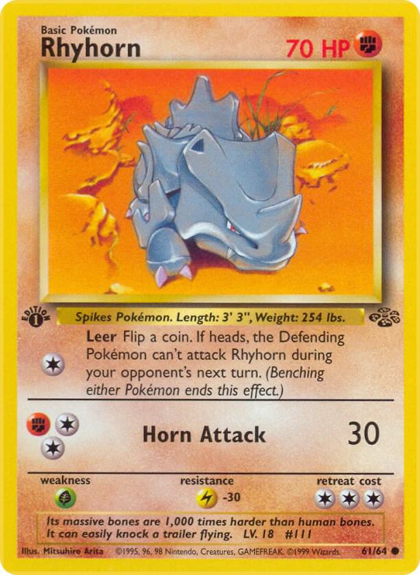 Rhyhorn Pokémon card from Jungle, card number 61/64