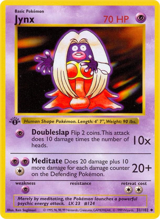 Jynx Pokémon card from Base Set (Shadowless), card number 031/102