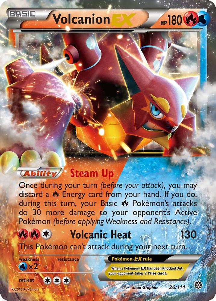 Volcanion EX Pokémon card from XY - Steam Siege, card number 26/114
