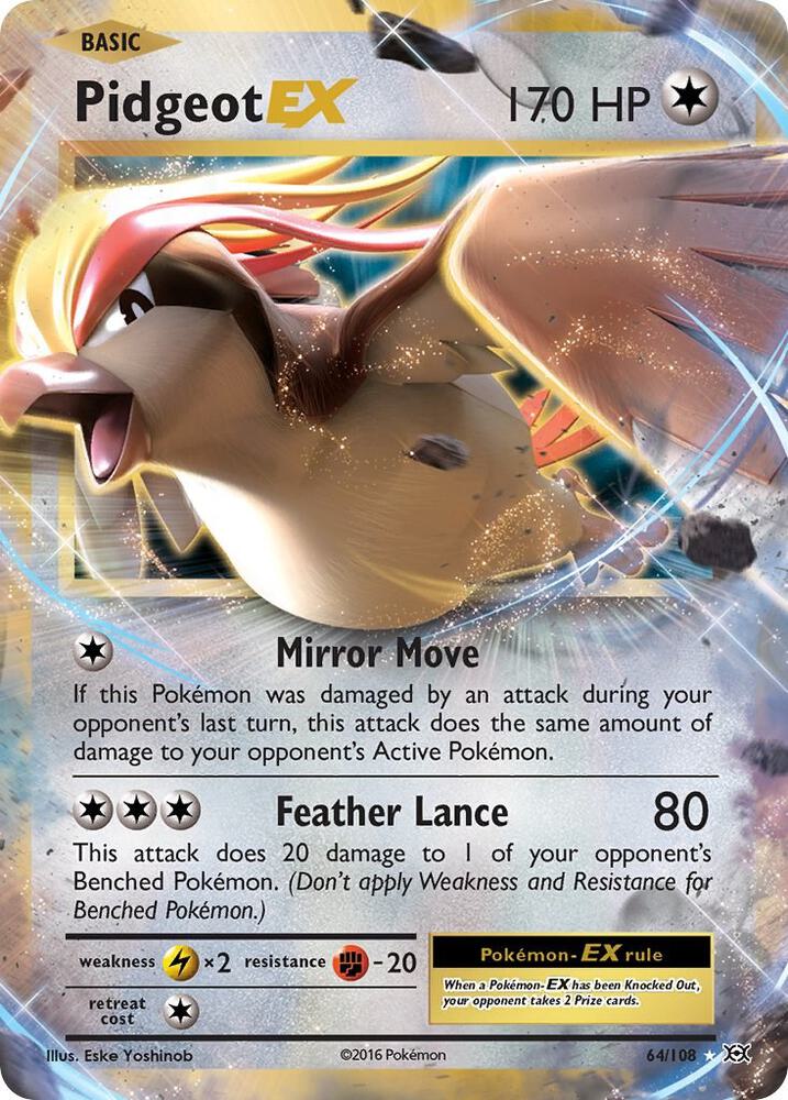 Pidgeot EX Pokémon card from XY - Evolutions, card number 64/108