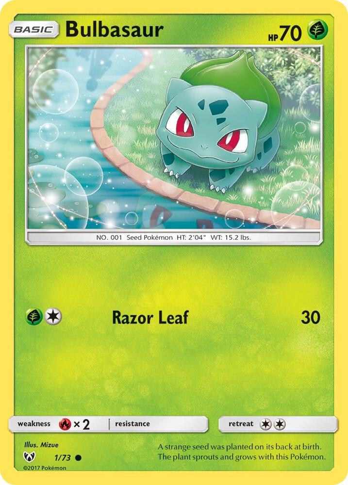 Bulbasaur Pokémon card from Shining Legends, card number 1/73