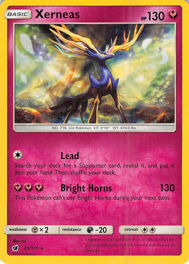 Xerneas Pokémon card from SM - Crimson Invasion, card number 73/111