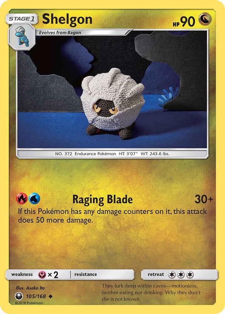 Shelgon Pokémon card from SM - Celestial Storm, card number 105/168