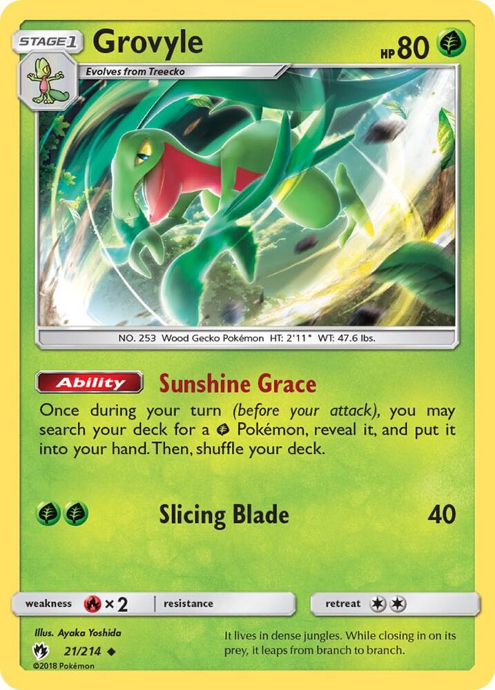 Grovyle Pokémon card from SM - Lost Thunder, card number 21/214