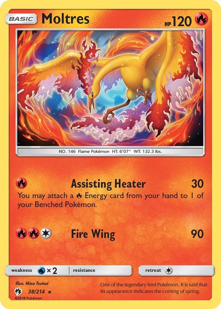 Moltres Pokémon card from SM - Lost Thunder, card number 38/214