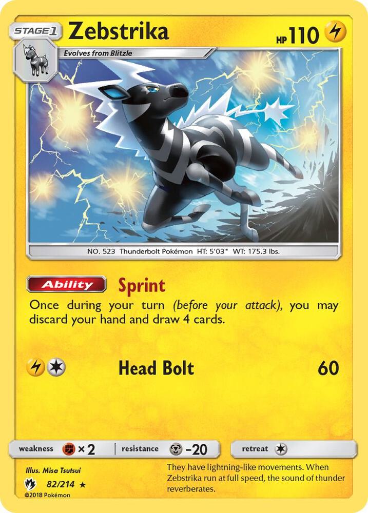 Zebstrika Pokémon card from SM - Lost Thunder, card number 82/214