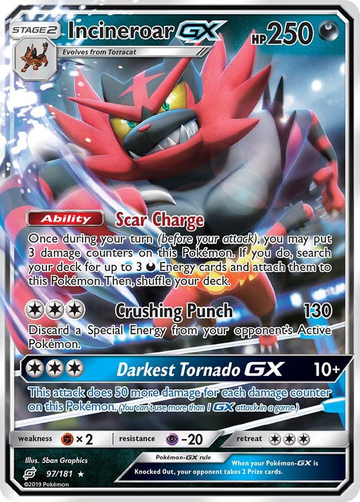 Incineroar GX Pokémon card from SM - Team Up, card number 97/181