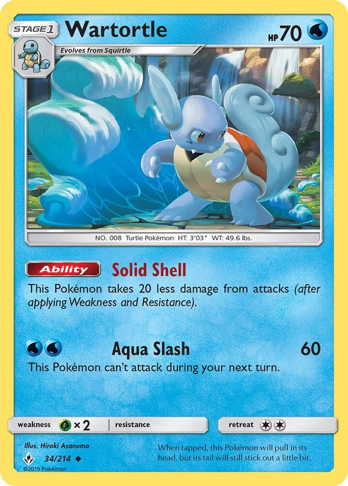 Wartortle Pokémon card from SM - Unbroken Bonds, card number 34/214