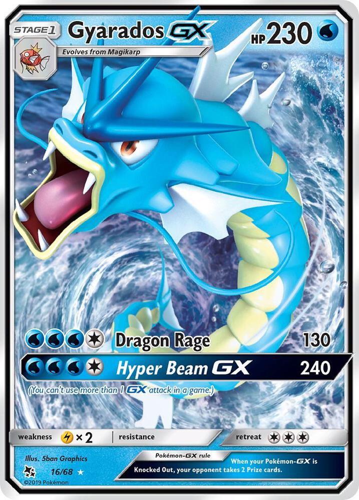 Gyarados GX Pokémon card from Hidden Fates, card number 16/68
