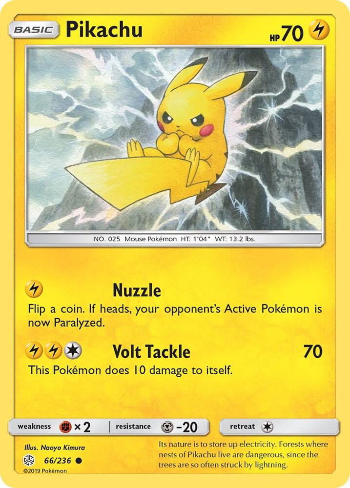 Pikachu Pokémon card from SM - Cosmic Eclipse, card number 66/236
