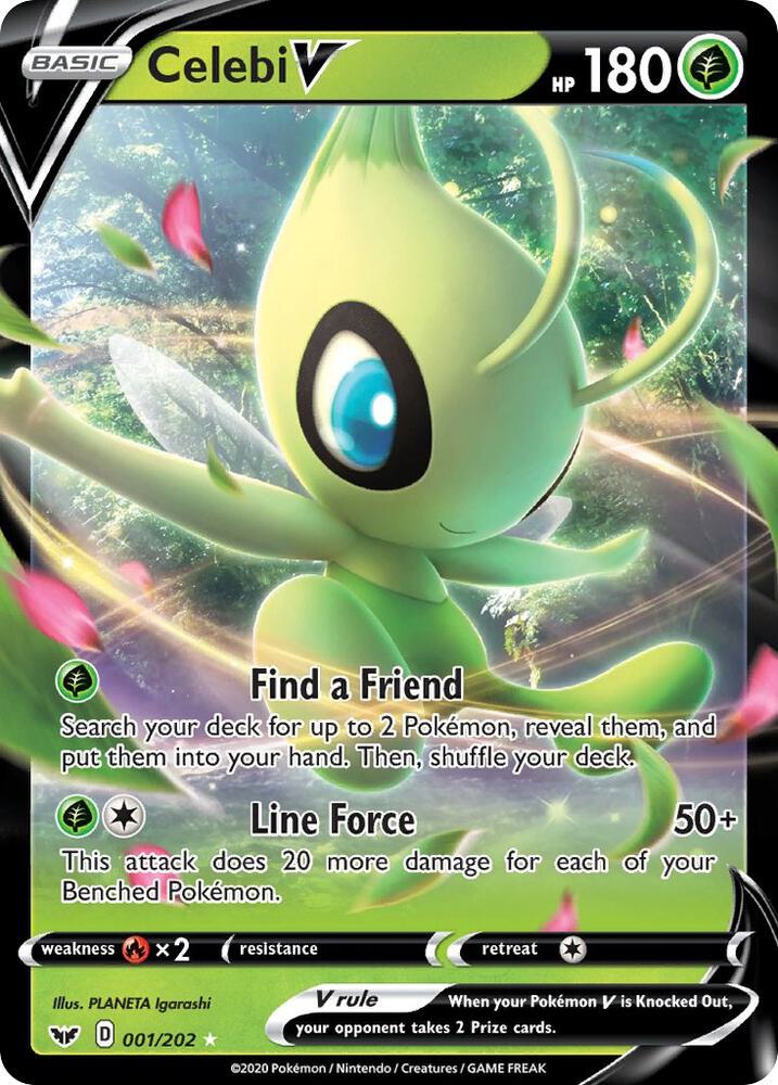 Celebi V Pokémon card from SWSH01: Sword & Shield Base Set, card number 001/202