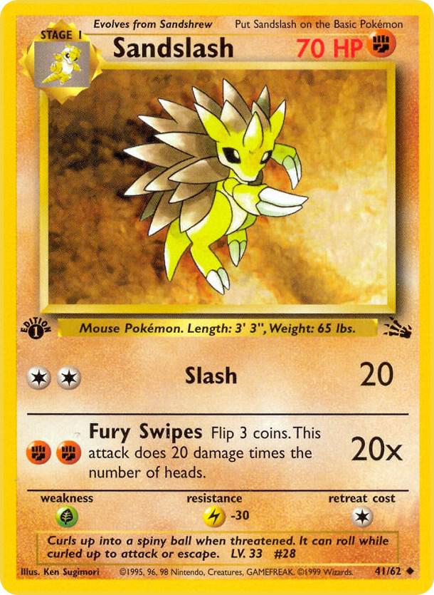 Sandslash Pokémon card from Fossil, card number 41/62