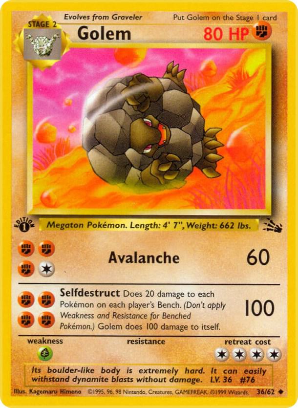 Golem Pokémon card from Fossil, card number 36/62