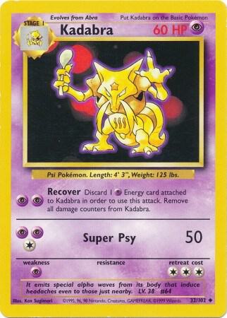 Kadabra Pokémon card from Base Set, card number 032/102