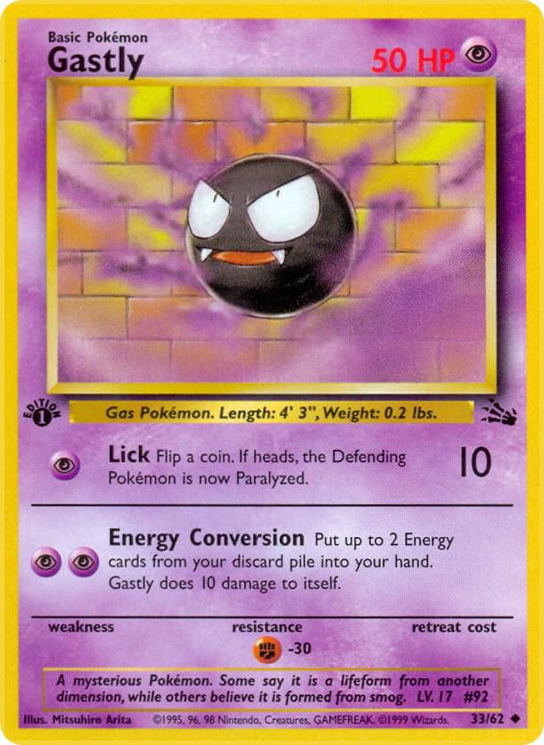 Gastly Pokémon card from Fossil, card number 33/62