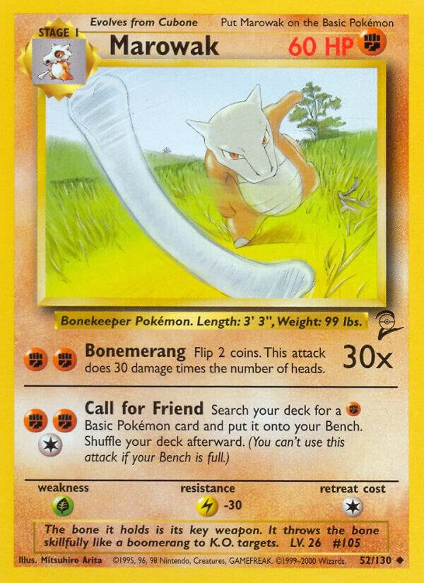 Marowak Pokémon card from Base Set 2, card number 052/130