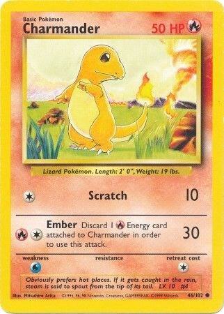 Charmander Pokémon card from Base Set, card number 046/102