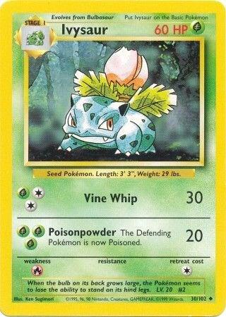Ivysaur Pokémon card from Base Set, card number 030/102