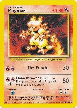 Magmar Pokémon card from Base Set, card number 036/102