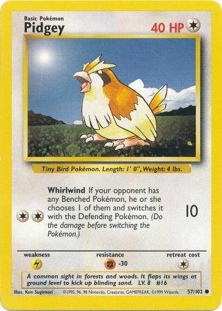 Pidgey Pokémon card from Base Set, card number 057/102