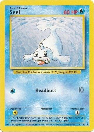 Seel Pokémon card from Base Set, card number 041/102