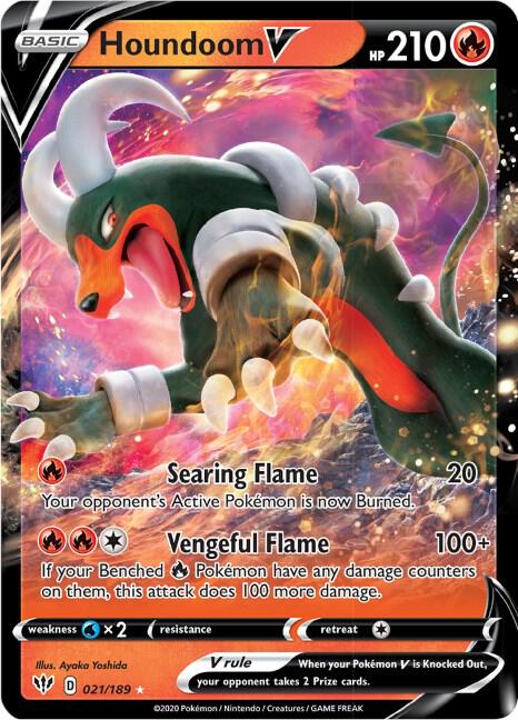 Houndoom V Pokémon card from SWSH03: Darkness Ablaze, card number 021/189