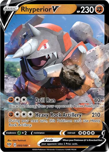 Rhyperior V Pokémon card from SWSH03: Darkness Ablaze, card number 095/189
