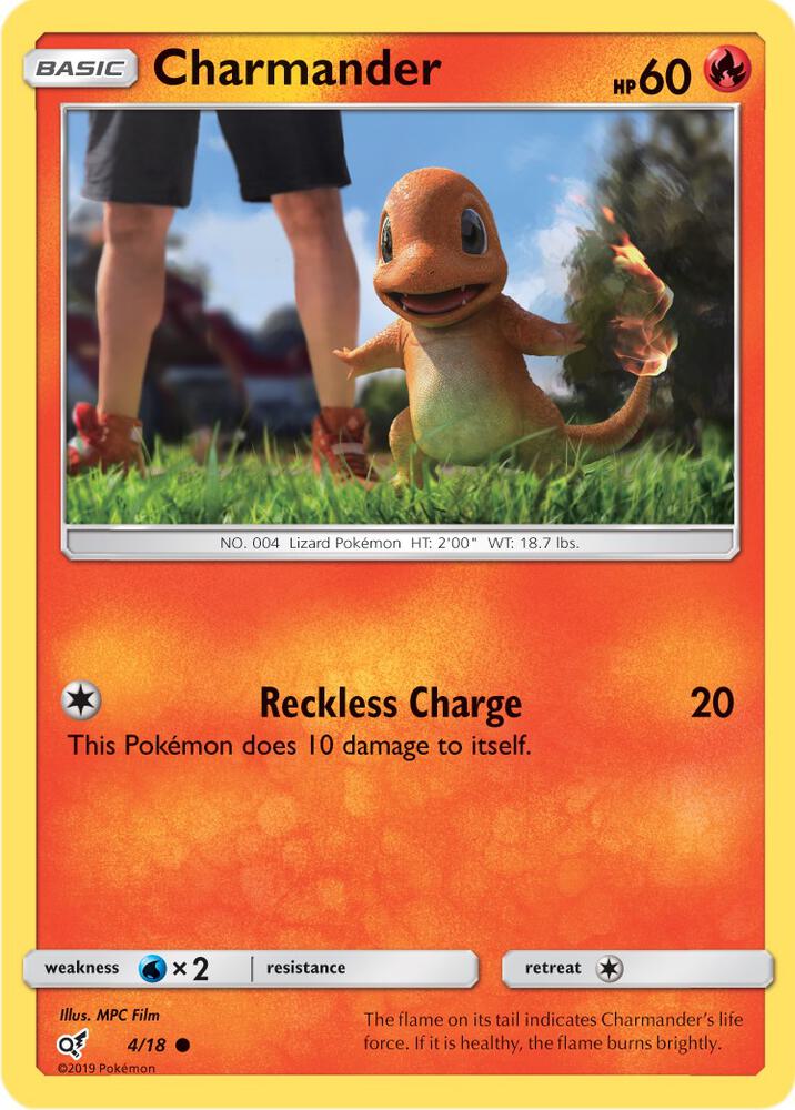 Charmander (Holo Common) Pokémon card from Detective Pikachu, card number 4/18