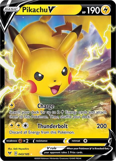 Pikachu V Pokémon card from SWSH04: Vivid Voltage, card number 043/185