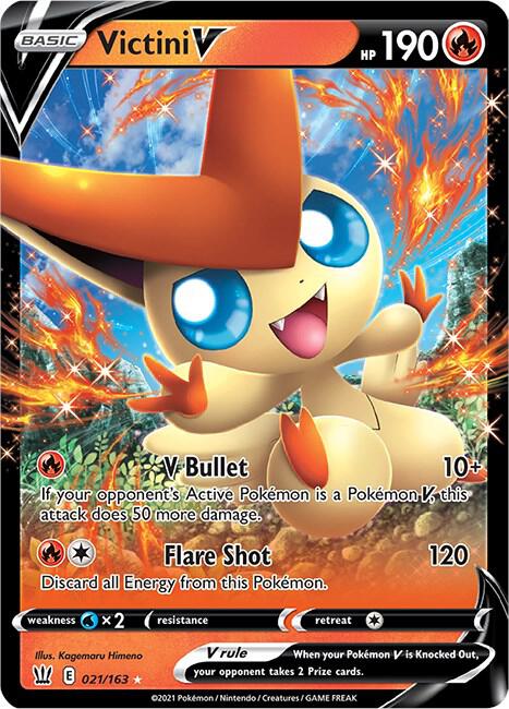 Victini V Pokémon card from SWSH05: Battle Styles, card number 021/163