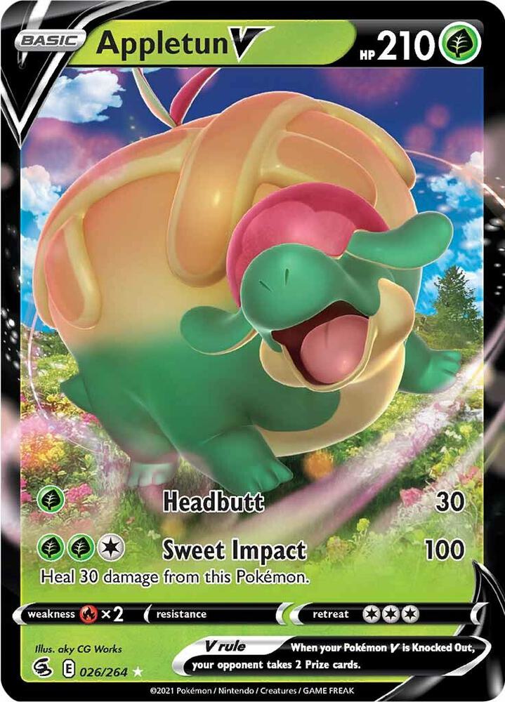 Appletun V Pokémon card from SWSH08: Fusion Strike, card number 026/264