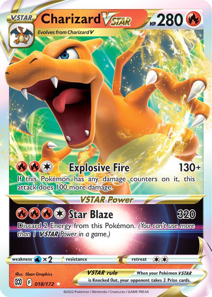 Charizard VSTAR Pokémon card from SWSH09: Brilliant Stars, card number 018/172