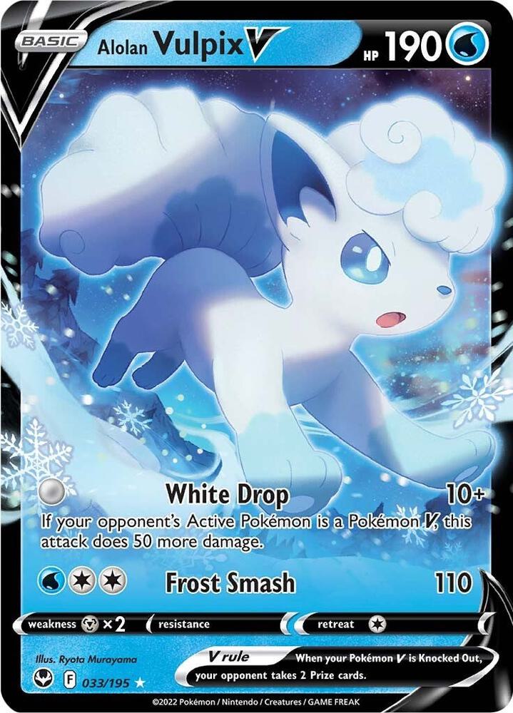 Alolan Vulpix V Pokémon card from SWSH12: Silver Tempest, card number 033/195
